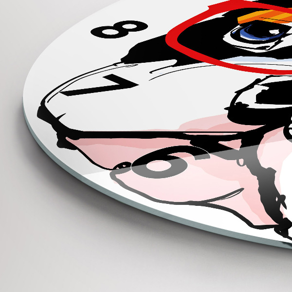 Round glass wall clock French bulldog with glasses