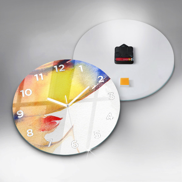 Round glass wall clock Woman in a hat