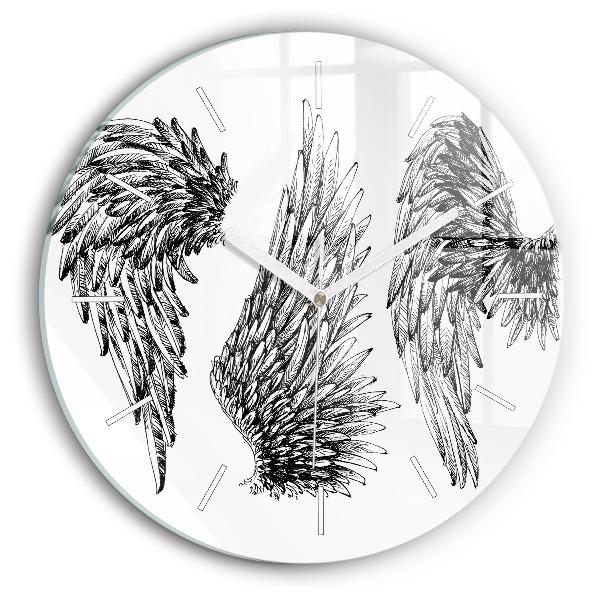 Round glass wall clock Angel wings