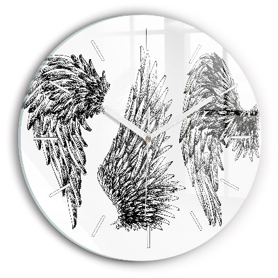 Round glass wall clock Angel wings
