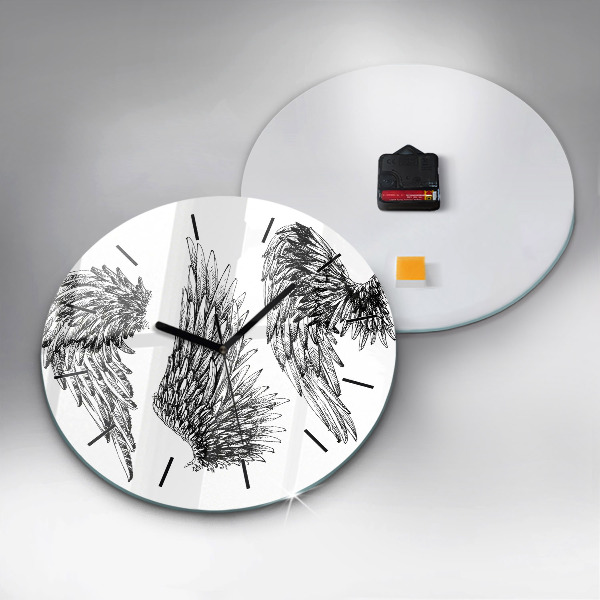 Round glass wall clock Angel wings