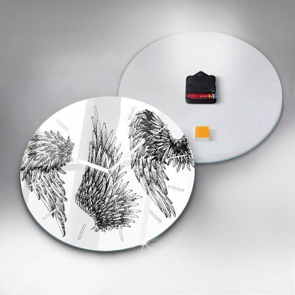 Round glass wall clock Angel wings