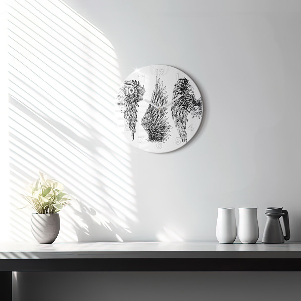 Round glass wall clock Angel wings
