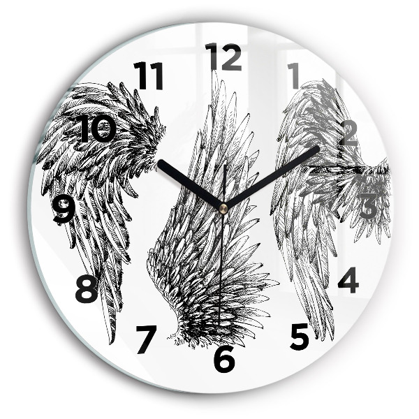 Round glass wall clock Angel wings