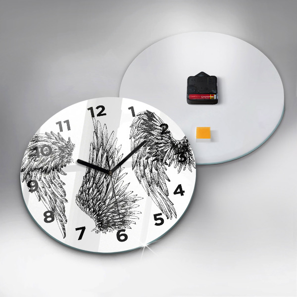 Round glass wall clock Angel wings