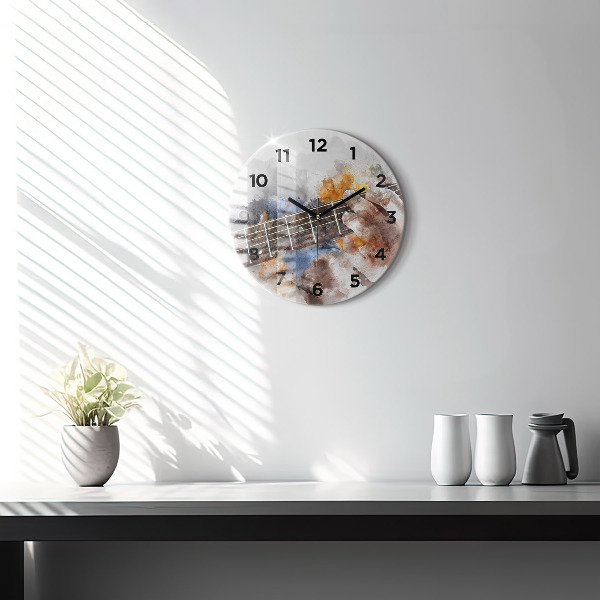 Round glass wall clock Guitar Graphics