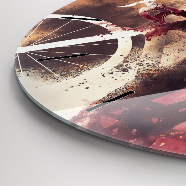 Round glass wall clock Woman and bike