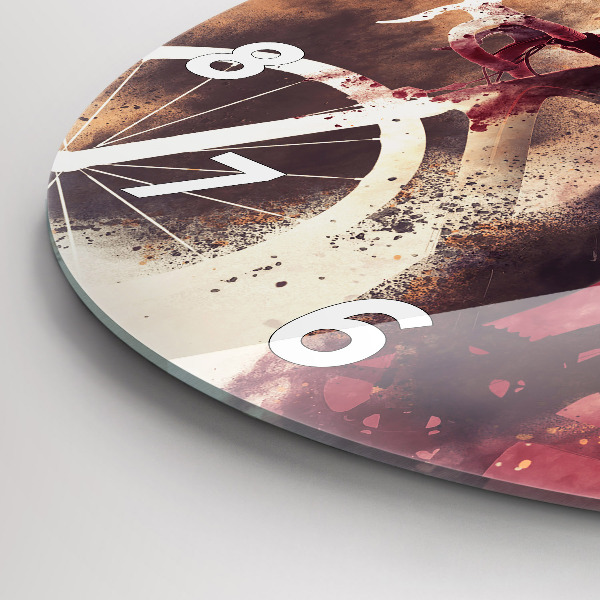 Round glass wall clock Woman and bike