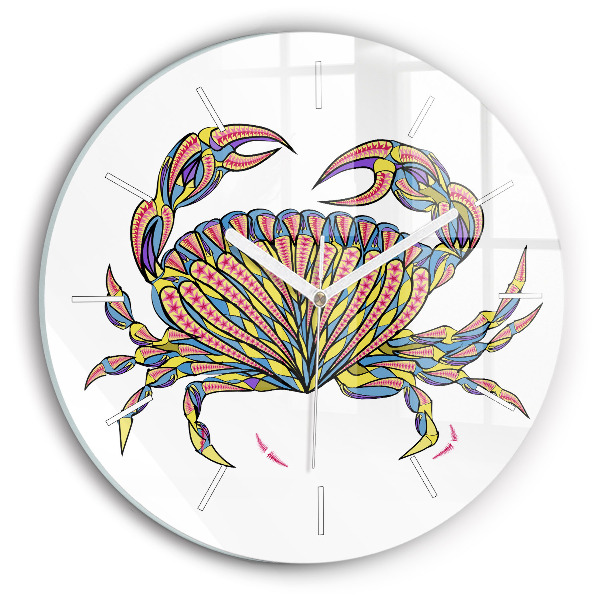 Round glass wall clock Ethnic crab