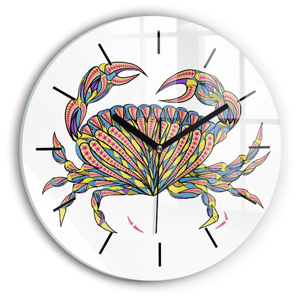 Round glass wall clock Ethnic crab
