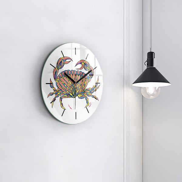 Round glass wall clock Ethnic crab