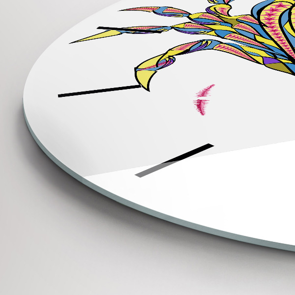 Round glass wall clock Ethnic crab