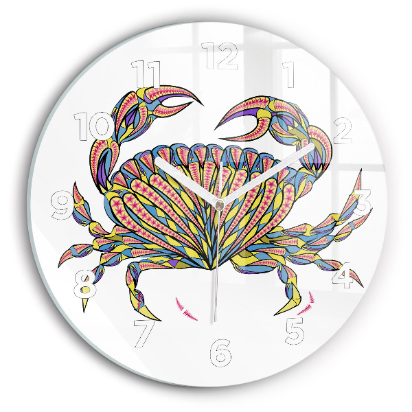 Round glass wall clock Ethnic crab