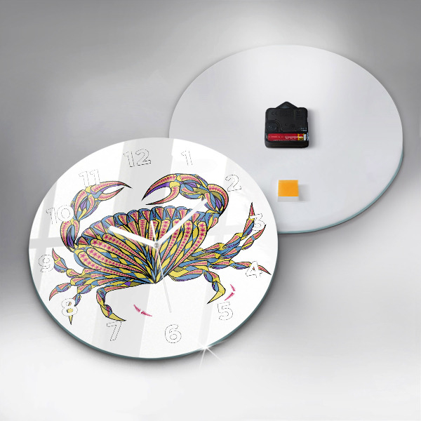 Round glass wall clock Ethnic crab