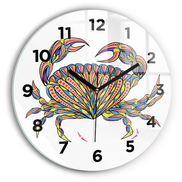 Round glass wall clock Ethnic crab
