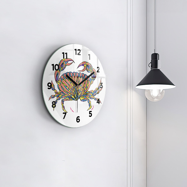 Round glass wall clock Ethnic crab