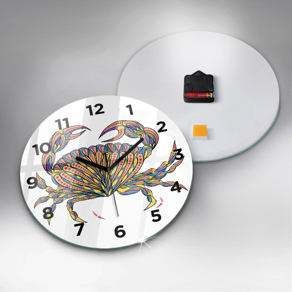 Round glass wall clock Ethnic crab
