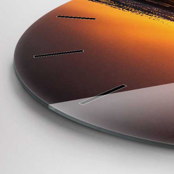 Round glass wall clock Runner and sunset