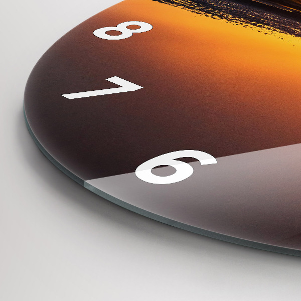 Round glass wall clock Runner and sunset