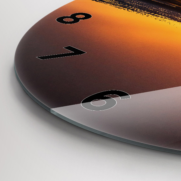 Round glass wall clock Runner and sunset