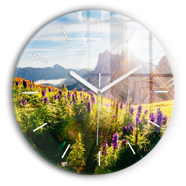 Round glass wall clock Lavender Meadow