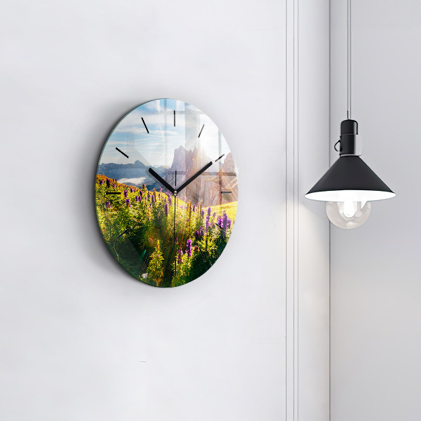 Round glass wall clock Lavender Meadow