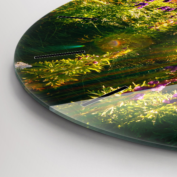 Round glass wall clock Lavender Meadow