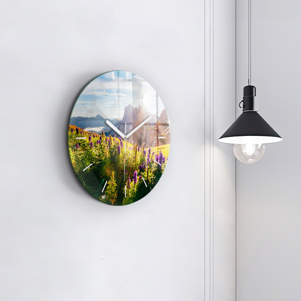 Round glass wall clock Lavender Meadow
