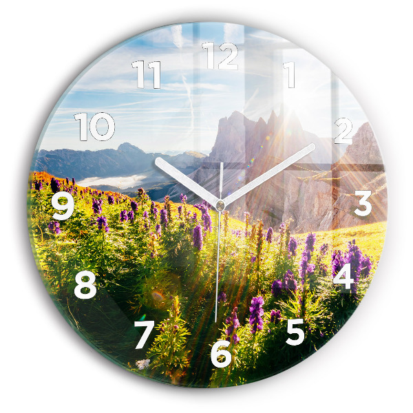 Round glass wall clock Lavender Meadow