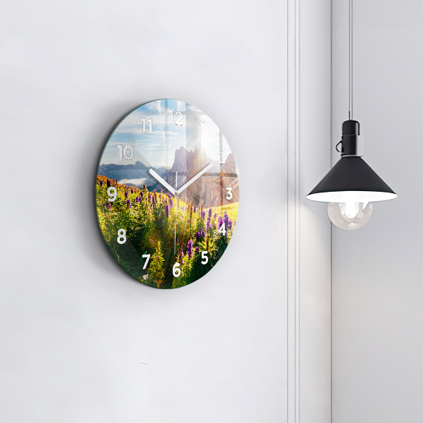 Round glass wall clock Lavender Meadow