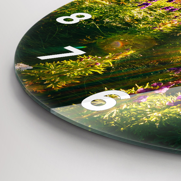 Round glass wall clock Lavender Meadow