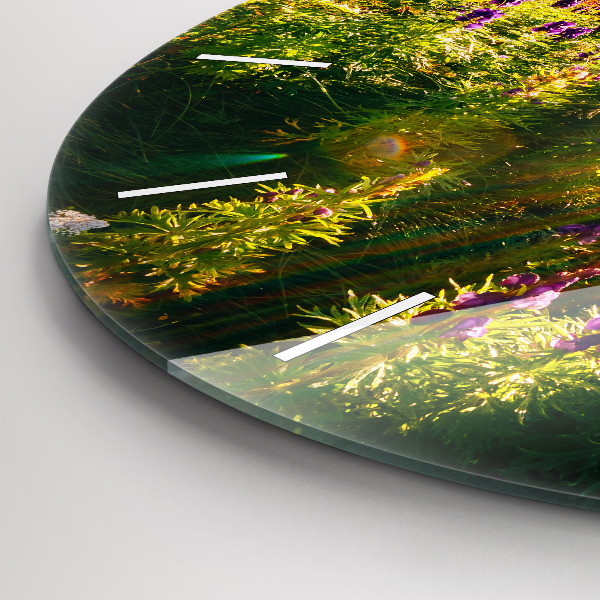 Round glass wall clock Lavender Meadow