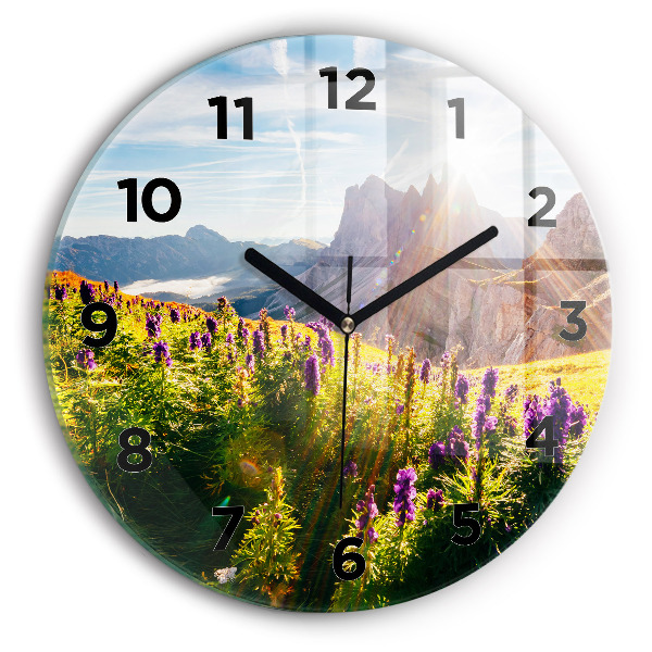 Round glass wall clock Lavender Meadow