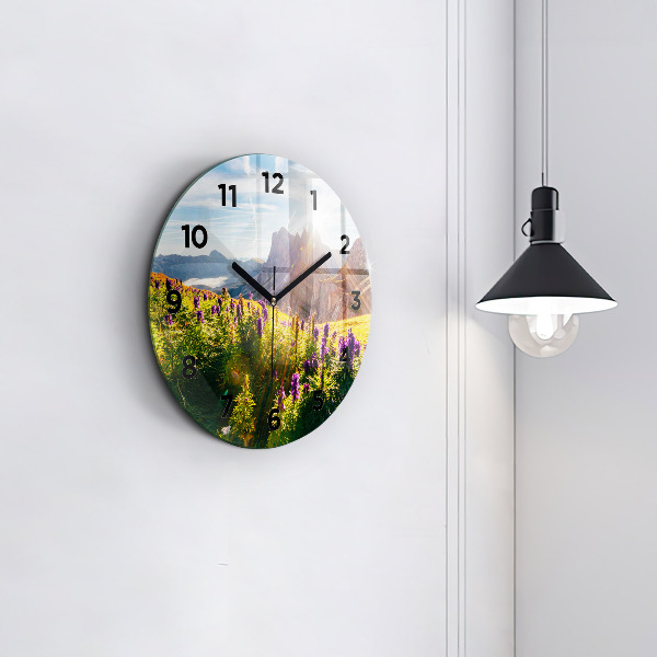 Round glass wall clock Lavender Meadow