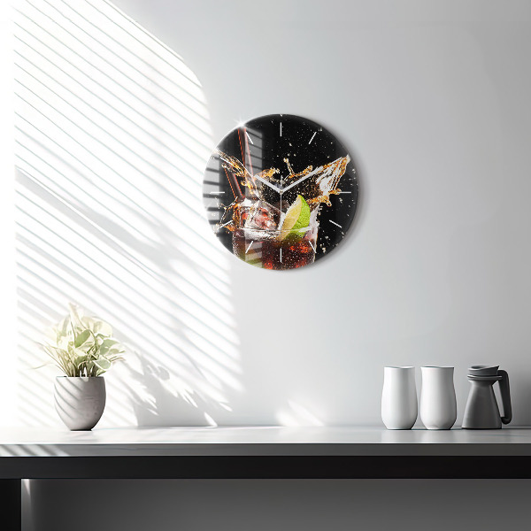 Round glass wall clock Drink with ice