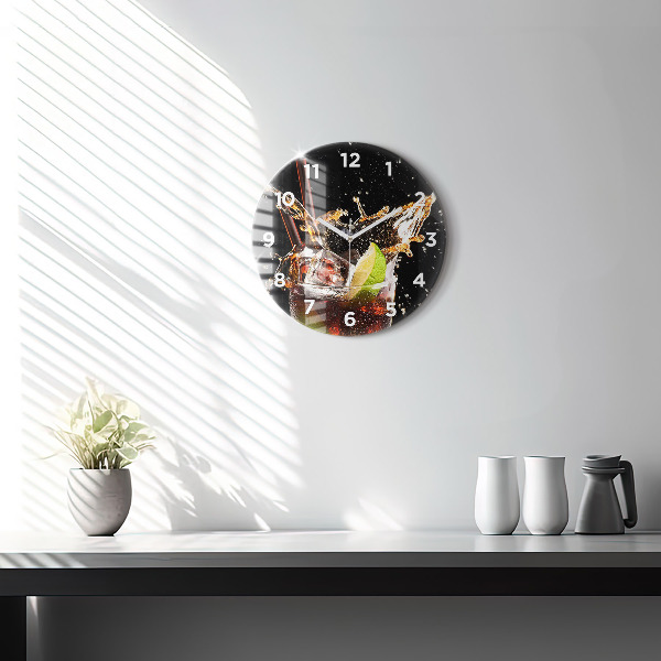 Round glass wall clock Drink with ice