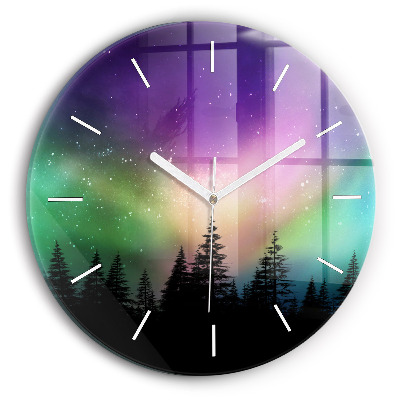 Round glass wall clock Northern lights