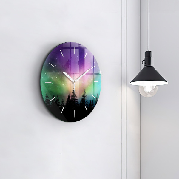 Round glass wall clock Northern lights