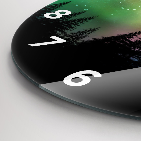 Round glass wall clock Northern lights