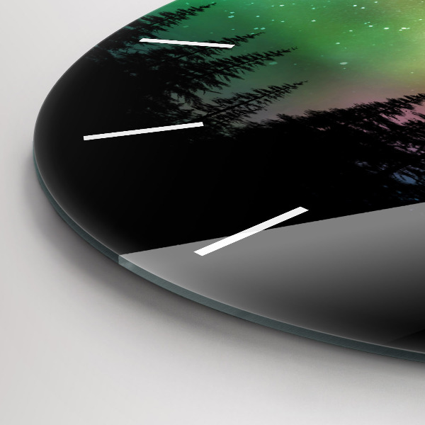 Round glass wall clock Northern lights