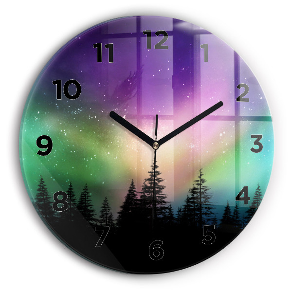 Round glass wall clock Northern lights