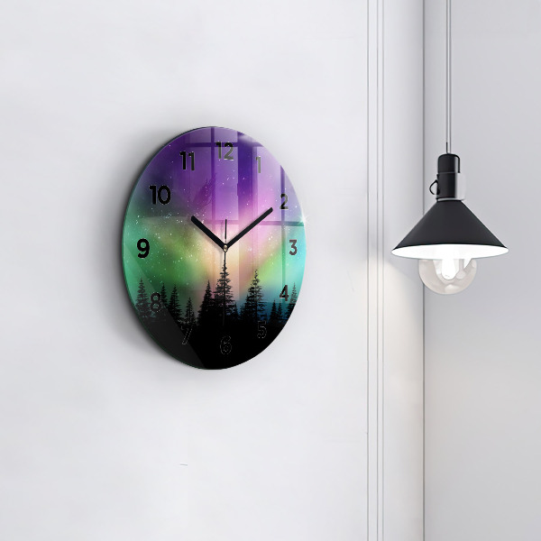 Round glass wall clock Northern lights