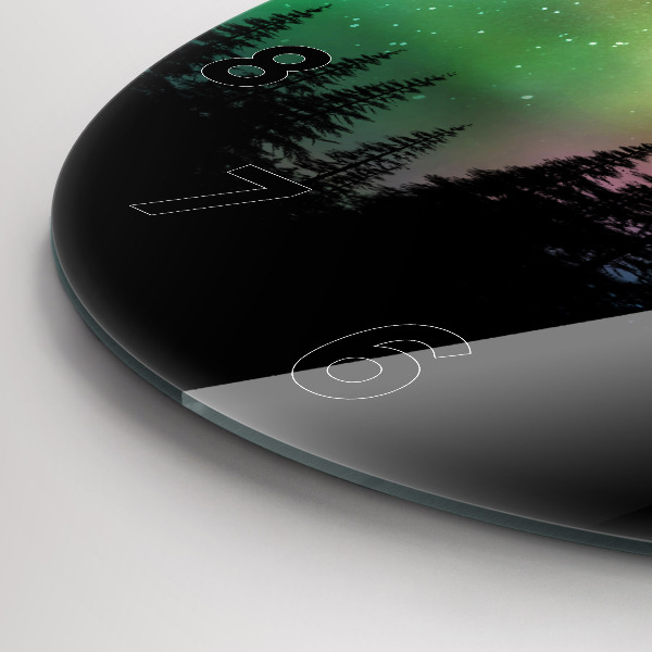 Round glass wall clock Northern lights