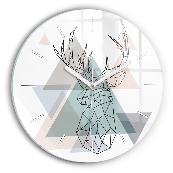 Round glass wall clock Reindeer Scandinavian style
