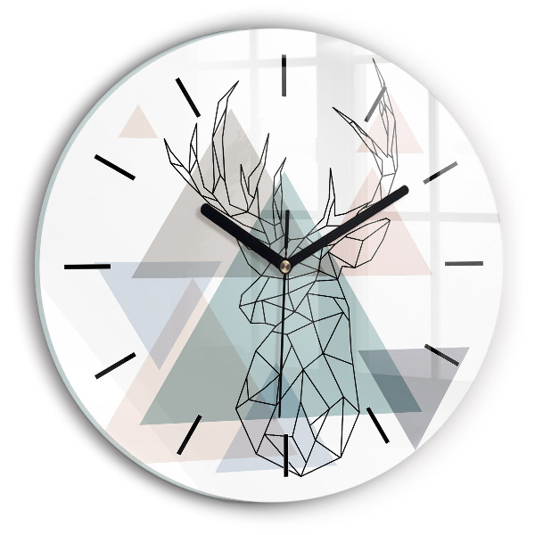 Round glass wall clock Reindeer Scandinavian style