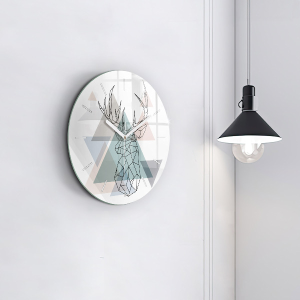 Round glass wall clock Reindeer Scandinavian style