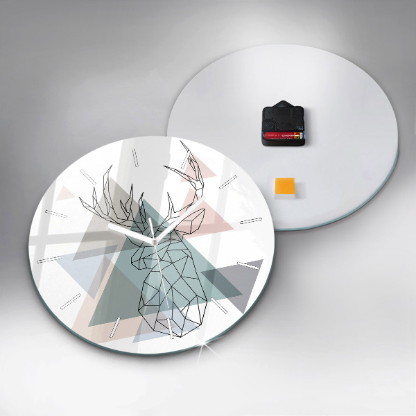 Round glass wall clock Reindeer Scandinavian style