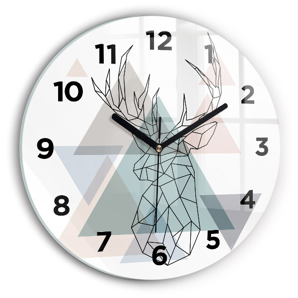 Round glass wall clock Reindeer Scandinavian style
