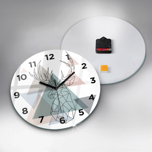 Round glass wall clock Reindeer Scandinavian style