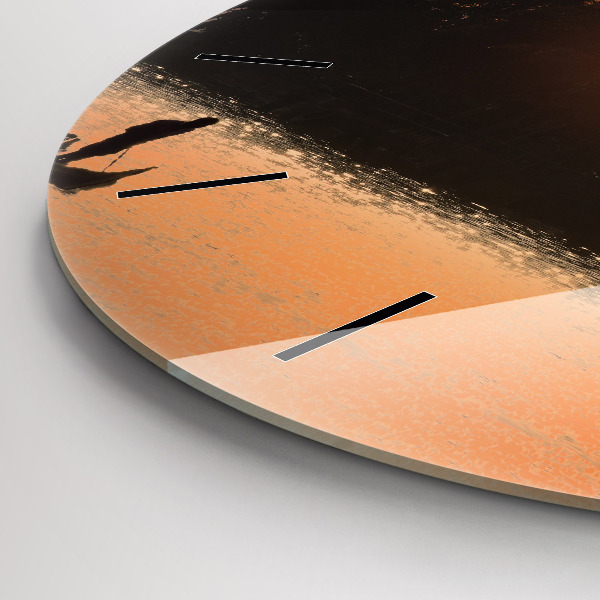 Round glass wall clock Sunset and palm trees